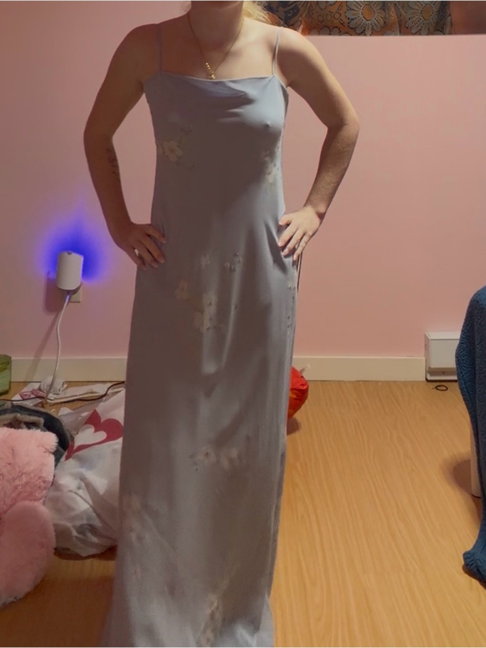 Laundry By Shelli Segal Silver-Gray Floral Slip Maxi Dress